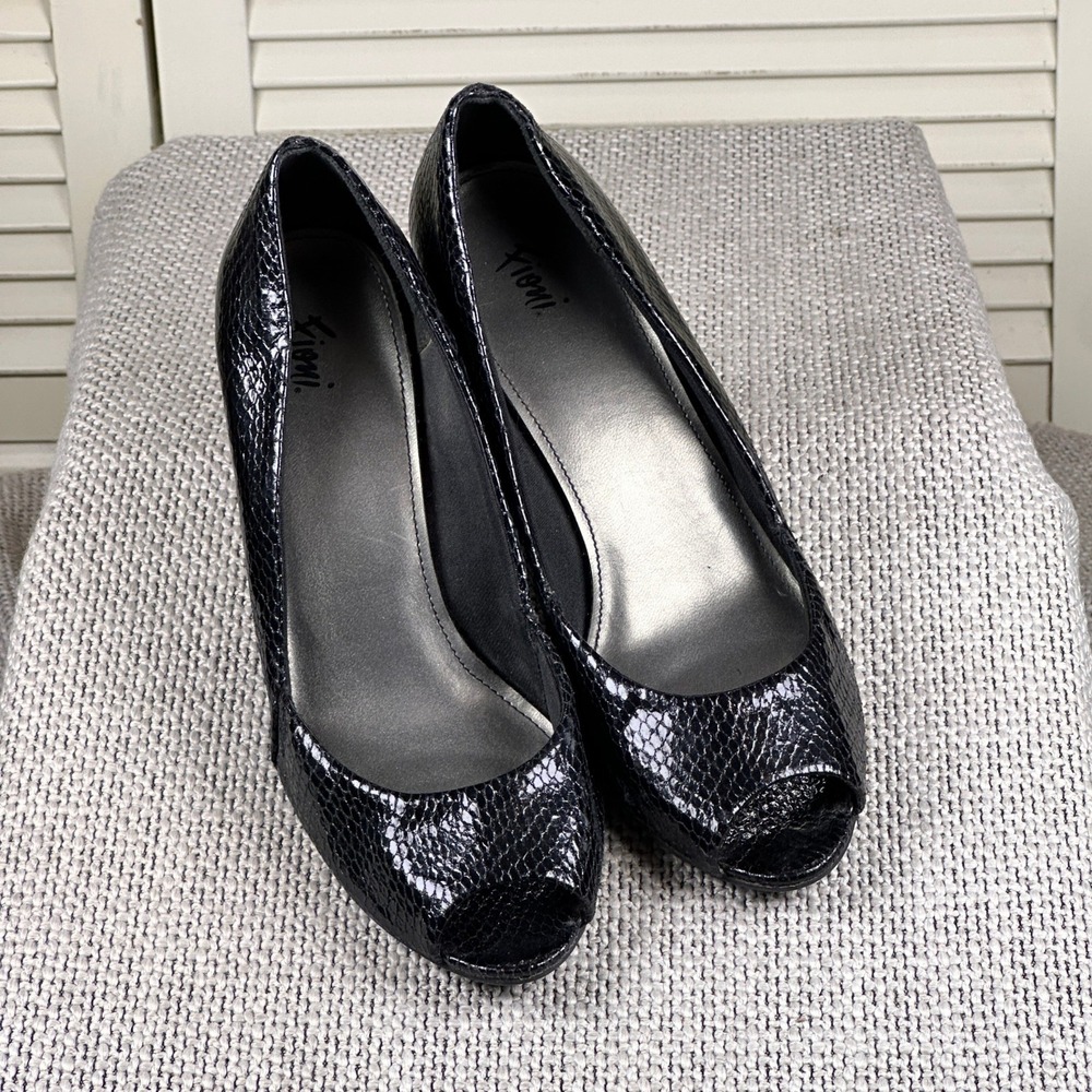 Chic FIONI Black Snakeskin Peep Toe Pumps Y2K‎ Platform Heels 9.5M - Picture 6 of 8